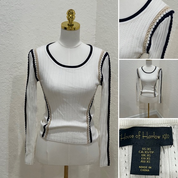 House of Harlow 1960 Tops - House of Harlow 1960 Cream and Black Long Sleeve Top